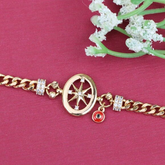 "Rose Gold Bracelet with Compass Charm and Red Evil Eye, XPBL0788 - Picture 1 of 12